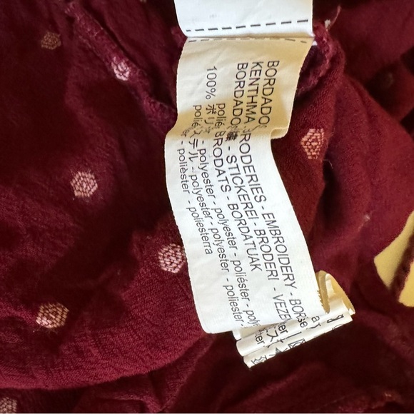 Zara Embroidered Mini Dress Balloon Sleeve V-Neck High Collar Red White Tassel - Picture 8 of 8